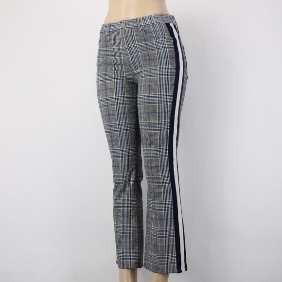 Mother Pant Sz 28 x 27 Black Blue White Striped Side Plaid Straight Cotton Pant - Picture 5 of 16